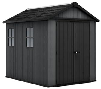Keter Gerätehaus Newton Plus 759, kompakt & wetterfest, aus EVOTECH™-Material, mit Doppeltür, schiefergrau, Maße: 230 x 287 x 246 cm