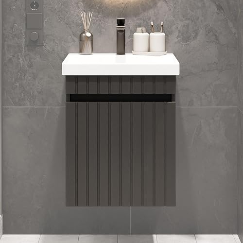 Planetmöbel Cosmia - Set di mobili da bagno con mobiletto, 50 x 60 x 35 cm, in ceramica, con cassetto