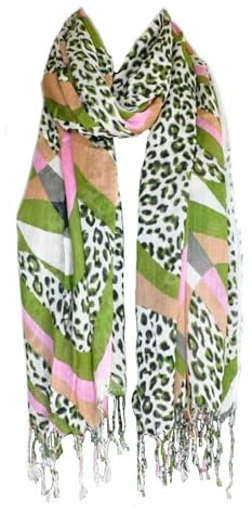 Damen Leo Leopard Stola Schal Halstuch Tuch Langschal Kopftuch Fransen Lang