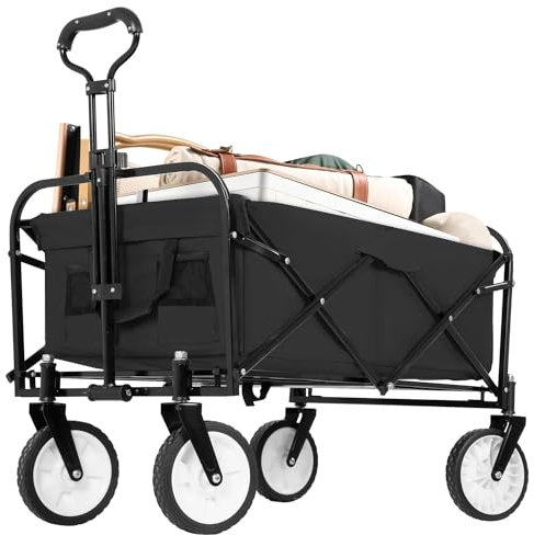 Best Office Collapsible Wagon Folding Foldable Garden Cart with Large Capacity, 176 LBS Capacity Portable Utility Wagon Cart Heavy Duty for Beach Camping Shopping Garden,Black
