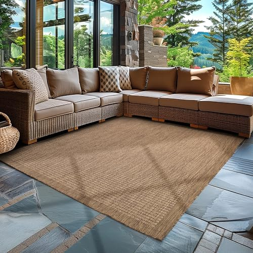 Carpettex In & Outdoor Teppich Wetterfest 80 x 150 cm Braun- Sisal Optik Balkon Teppich Waschbar, Wasserfest und Flachgewebe - Ideal als Teppich für Flur, Terrasse, Küchenläufer, Garten und Camping