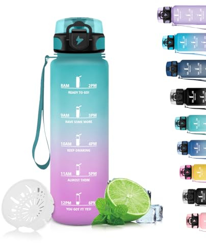 Grsta Botella Deportiva - 1500ML, Agua Gimnasio, a Prueba de Fugas y no BPA, Botella Gym Motivacional con Sello de Tiempo para Ciclismo y Escuela