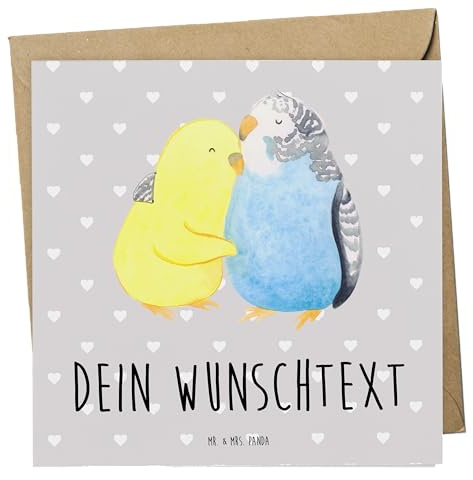 Mr. & Mrs. Panda Personalisierte Grußkarten Wellensittich Liebe - Geschenke, Karte, Umarmung, Karten, Paar, personalisiert, Postkarte, Freundin, Grußkarte, Verknallt