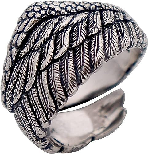 Zehenring Retro Vintage 925 Sterling Silber Schwarzer Engelsflügelring Federring for Männer Frauen Offen und verstellbar(55mm)
