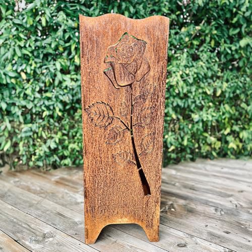 Feuersäule große Rose - Höhe 86 cm - Rostoptik Stahl 3mm - Gartendeko Rost, Garten, Terrasse