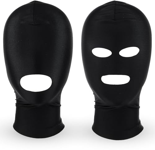 Qianyu 2 Stück Dünn Skimaske Vollgesichtsmaske für Halloween-Maskenball | schwarze atmungsaktive Kapuze, Cosplay-Kostümzubehör, Unisex-Kopfbedeckung, Mundloch und offene Augen Mund, 3 Löcher