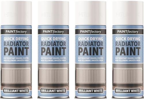 HitlineUK 4 x 400ML Radiator Paint White, Quick Drying, Heat Resistant Enamel Coating