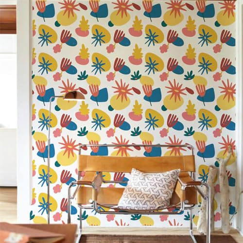 Klebefolie Möbel Gelber Blauer Druck Selbstklebende Folie Vinyl Selbstklebende Tapete Wasserdicht Möbelfolie Dekorative Wandtapete Wohnzimmer Schrank Tapeten 2P (38.6x100.6 cm)
