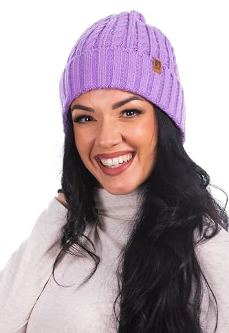 HEYO Dammössa, vintermössa med kuvert, stickad mössa, varm mössa för vinter, HCD004, lila, one size