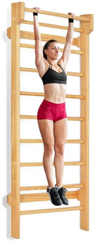 HOMASIS Barra de pared de madera sueca, Escalera para gimnasia y entrenamiento en interiores, pared de escalada para niños y adultos, Capacidad de carga máxima 100 kg, 81x14x195cm, Natural