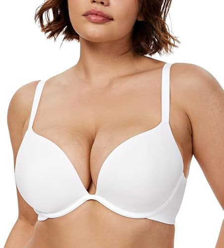 WingsLove Push Up Bra Sexy Deep V Plunge Add 2 Cups Bras Underwire T-Shirt Bra Multiway Snow White