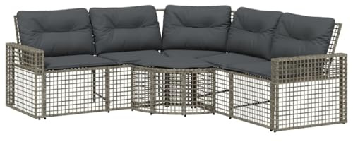 vidaXL Gartensofa in L-Form, Ecksofa mit Kissen Fußbank, Sitzgruppe für Garten Terrasse Balkon, Gartenmöbel Sofagarnitur, Grau Poly Rattan