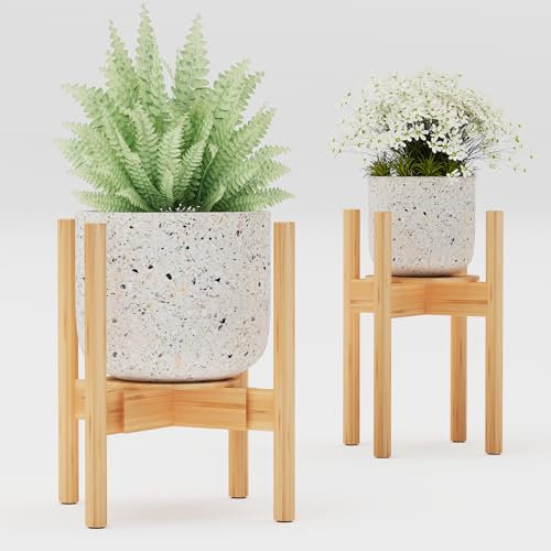 Semiocthome Bamboo Plant Stand, Adjustable Indoor Plant Pot Stand, Fits 20-30cm Pots, Plant Pot Holder for Living Room, Bedroom, Kitchen, with Removable Tray (1 Pack - Natural Color).