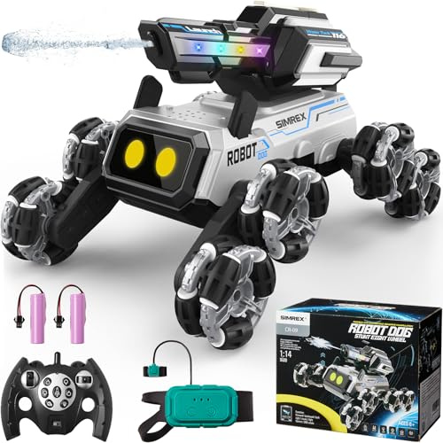 SIMREX Robot Cane giocattolo per bambini, Stunt RC-auto con occhi LED e controllo gestuale, regalo di compleanno per ragazzi e ragazze, giocattolo interattivo con ruote mecane