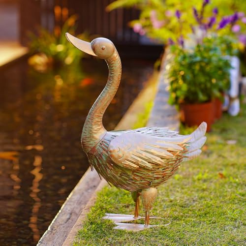 Yeomoo Metall Gans Figuren Gartendeko für Draußen - Gänse Vogel Gartenfiguren Geschenke für Frauen Männer Mama Deko Wohnzimmer Skulptur Garten Balkon Deko Kuper 48CM