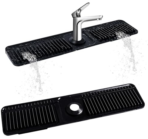 Nexhyp Silicone Kitchen Sink Splash Guard - Folding Faucet Mat for Sink Protector Accessories - Adjustable Draining Board Mat with Button Lock