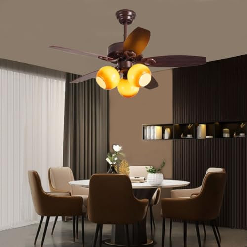 Trutipon Con Illuminazione Ventilatore Lampadario Telecomando Silenzioso 6 Velocità LED Soffitto Ventilatore Motore CC Legno Soggiorno Ristorante Camera Da Letto Ventilatore Luce(90cm)