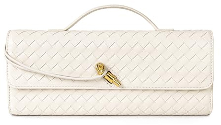 Joryin Woven Purse for Women Evening Clutch Woven Leather Handbags Crossbody Bag Purse Formal Evening Bag, Cream Beige