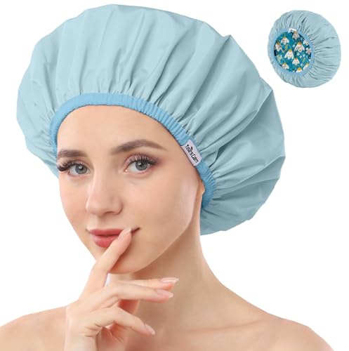 Years Calm Duschhauben für Frauen Wiederverwendbar Wasserdicht, Muster und einfarbiges Doppelschicht-Design für doppelschichtige Nutzung, schützt Haare beim Duschen, Spa, Kochen, Saubermachen und