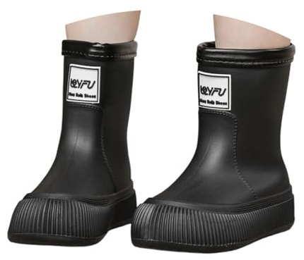Générique Bottes de Pluie pour Filles mi-Mollet Confortables antidérapantes légères durables école Jeux extérieur Quotidien (Black, 33 Big Kids)