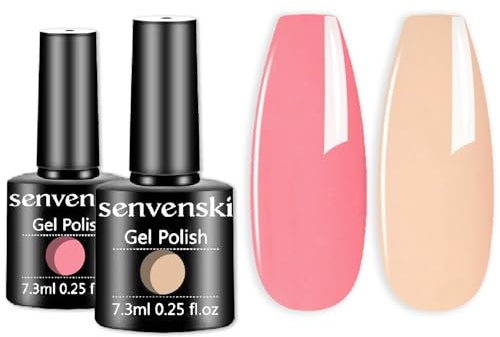 Senvenski Nudo Rosa Smalto Semipermanente per Unghie Kit, Luce Bambino Rosa Morbido Palido Semipermanente Gel UV LED Vernice Manicure Nail Art Regalo (CS2-027)