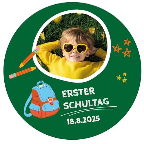 Tortenaufleger essbar mit Wunschfoto und Wunschtext aus Premium-Fondant zur Einschulung (10cm)