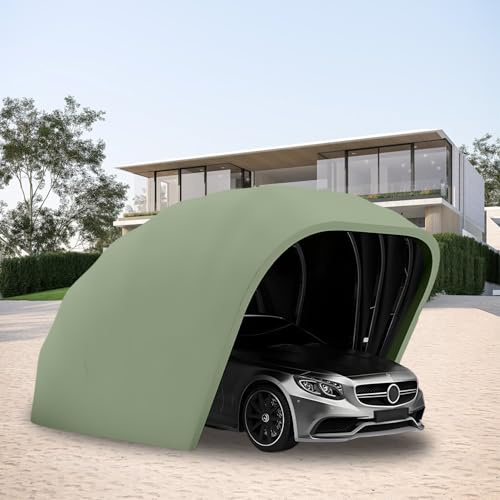 RIQHTIK Stainless Steel Carport, Heavy Duty Mobile Carport, Foldable Retractable Car Awning, Semi-Automatic Durable Shelter, All-Weather Weatherproof RV Cover, for Home Garage,Green,6.4 * 2.8 * 2.65m