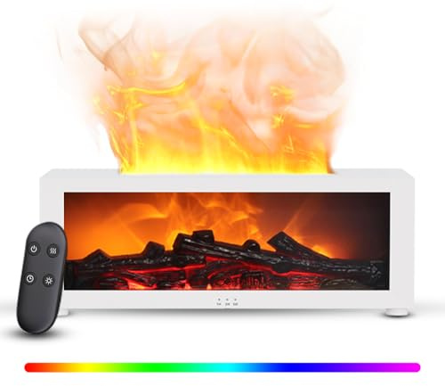 Duftöldiffusoren Kamin Elektrisch – 7-Farben Flammen Diffusor Ätherische Öle, 150ml Luftbefeuchter mit Wasserdampf Kamin, Fernbedienung & Timer, Raumduft Elektrisch, Aroma Diffuser für Zuhause/Büro