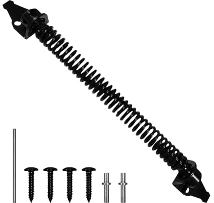 14 Inch Self Closing Gate Spring, Adjustable Gate Spring Closer for Wooden Gates Garden Doors Fence Doors, with Fittings(Color:Black)