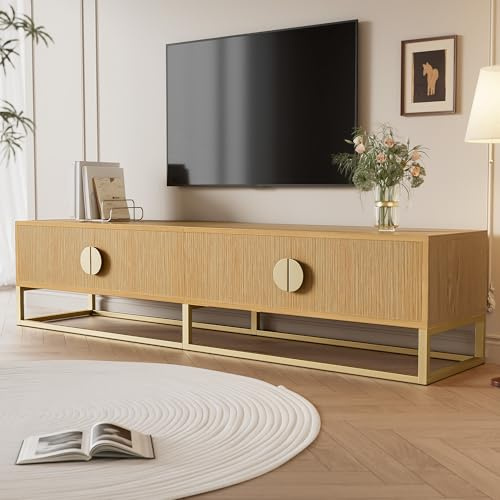 BTM 180 cm TV Schrank mit 4 Türen, Moderner TV Unterschrank in Holzoptik mit Soft-Close Scharnieren Sideboard Wohnzimmer Esszimmer