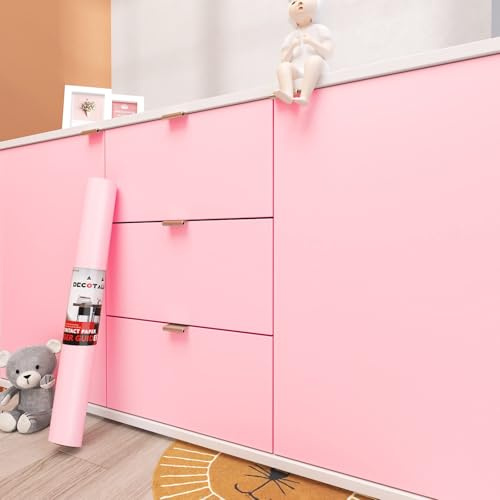 Decotalk Papier Peint pour Chambre de Fille Rose 60X500cm Adhésif pour Meubles Rose Épais Rouleau Adhesif Décoratif Film PVC Vinyle Film Adhésif pour Cuisine Salon Armoire Porte Murs Imperméable