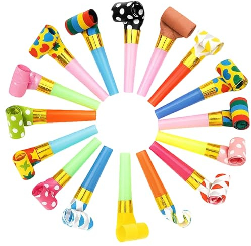 30 Pcs Party Blowers for Kids and Adults, Colorful Party Favors with Extended Tails, Fun Noise Makers for Birthday, Graduation, Christmas, Wedding Celebrations, Kids Party