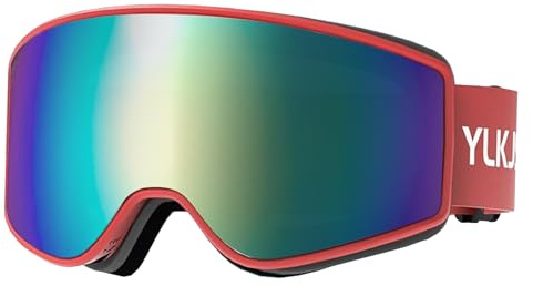 YLKJSWIM Skidglasögon för barn, dubbelskiktade linser, anti-dimma och OTG repande snöglasögon, 100 % UV-skydd snowboardglasögon för pojkar och flickor, snöskoter, fallskärmshoppning, hundsläde (röd