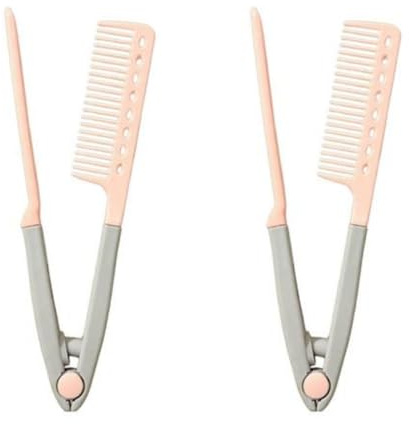 2 Stück Bartglätter für Männer, 2 Stück professioneller Haarglättungskamm, hitzebeständig, V-Typ, flach, Schneidkamm, Eisen, Friseurpflege, Styling-Werkzeug, nass trocken, geeignet für Afro-Haar