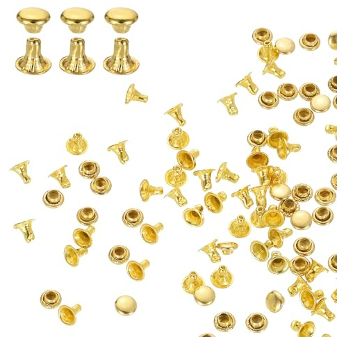 QUARKZMAN 100 uppsättningar 4 mm lädernitar set, enkellock ihåliga nitar kolstål rundhuvud snaps rörformade metallstift för bälte dekoration kläder gör-det-själv hantverk (guld)