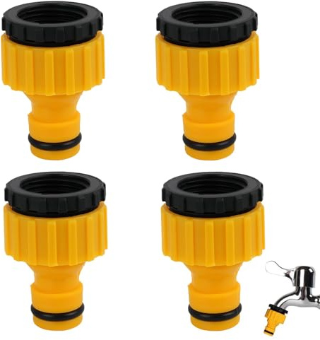 4 Pcs 3/4-Inch and 1/2-Inch Garden Hose Tap Connector Adapter Set | 2-In-1 Threaded Plastic Fittings for Outdoor Watering and Cleaning