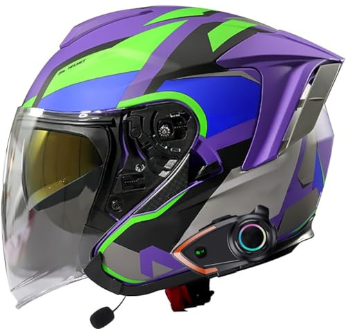 Byroads Bluetooth intégré Casco Moto Jet Semi Integrale con Visiera Esterna e Parasole Omologato ECE Casco Scooter Casco Moto Jet Casco Jet Doppia Visiera