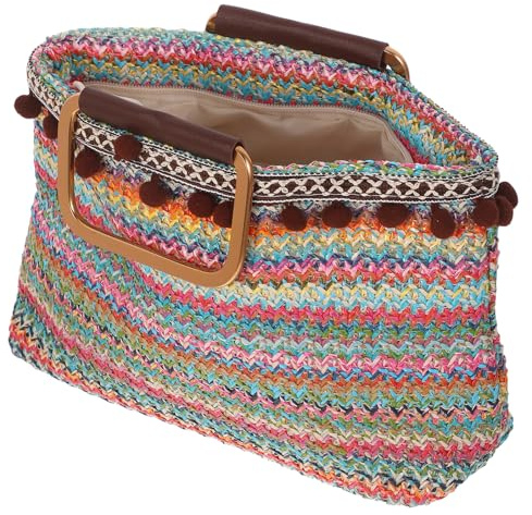 TEHAUX Paquet à Main Tissé En Paille Colorée Paquet De Style Décontracté En Polyester à Main Légère Pour Femme Capacité Généreuse Design Artistique Taille Adaptée