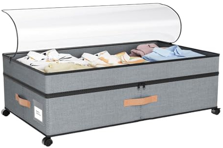 Generisch Organizador para debajo de la cama, organizador de 72 l con tapa de ruedas, para zapatos, ropa, juguetes, mantas, ropa de cama, organización, hogar, dormitorio, sala de estar, apartamento