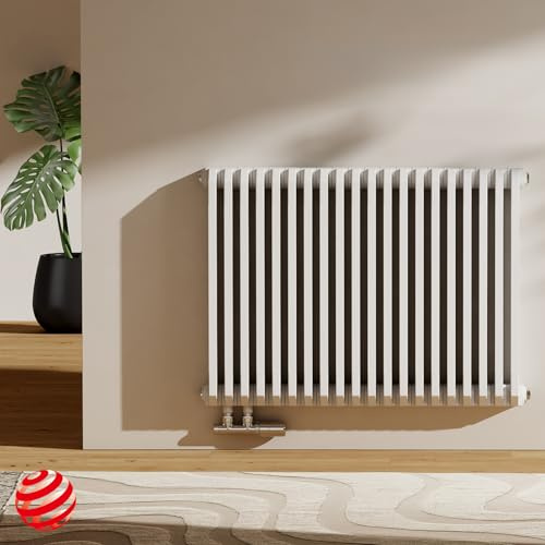 EMKE D-Form Heizkörper Horizontal 600x840 mm, Design Heizkörper Flach Paneelheizkörper Doppellagig Flachheizkörper Seitenanschluss Weiß 1383W
