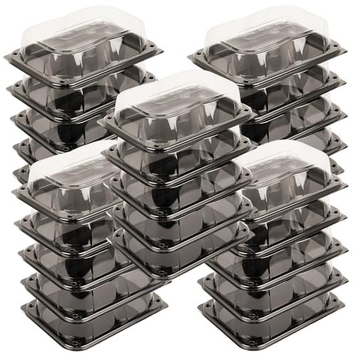 delisupplies 25 x Ultimate Small Sandwich Platter with Lid, Unique Press Stud Secure Closing, Rectangle Food, Cake, Tray Set Black Base Clear Lid Serving Platters for Buffet, Catering, 255 x 180mm