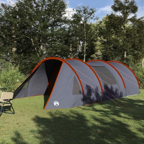 Tunneltält med tak, grå orange, 185T polyester PU-belagd, 778 x 356 x 210 cm, vattentätt UV-beständigt, campingtält för utomhusäventyr, familjetält med ventilation, bärbar