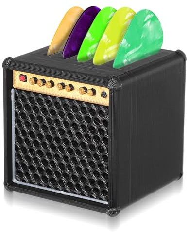 Gitarrplektrumhållare låda – vintage minigarrförstärkare plektrumhållare – kompakta plektrum förvaringsbox set för gitarrer spelare och musikentusiaster (plektrum ingår inte)
