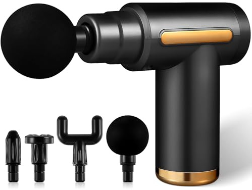 Yardwe Kleines Handmassagegerät USB Wiederaufladbar mit 4 Massageköpfen Tragbares Tiefengewebemassagegerät für Rücken und Nacken Leises Muskelmassagegerät zur Körperentspannung