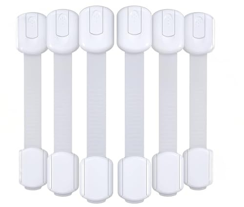 Safer Giggles Cupboard Lock Strap 6 Pack, Child Safety Cabinet & Drawer Locks, Adjustable Baby Proofing Straps for Doors, Cabinets, Refrigerator, Tool-Free Installation