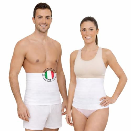 Leedya Pancera Contenitiva Estiva Unisex Made in Italy - Fascia Elastica Lombare Traspirante in Cotone 30 cm - Discreta sotto i Vestiti - Supporto Schiena Addominale Uomo Donna (L)