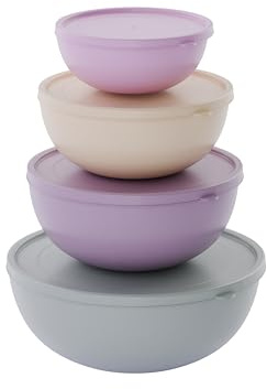 nestive home Plastic Bowl Set with Lids – 4 Piece Food Storage Containers, BPA Free, Microwave, Freezer & Dishwasher Safe, Reusable Kitchen & Fridge Storage (220ml, 428ml, 687ml & 1100ml)