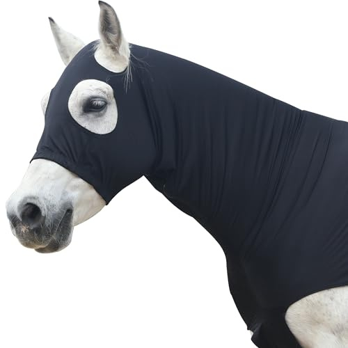 Gallopoff Cagoule élastique pour chevaux, avec fermeture éclair, Noir L | Protège la crinière, respirant et anti-frottements. Largeurs des ouvertures pour les yeux et les oreilles.