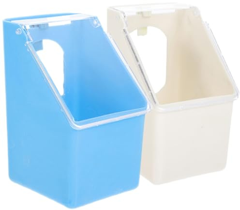 Generic 2 Pcs Plastic Hanging Pigeon Feeders with Covers, Single Hole Design Food and Water Containers for Birds, Multi-Functional Grit Boxes for Aviary and Garden Use, Blue and White