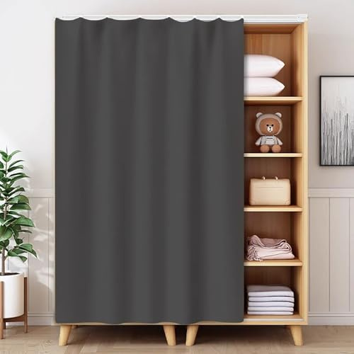 YSPZDQ Kein Bohren Schrankvorhang, Staubdicht und Selbstklebend Vorhang Küche, Kurzplüsch Schrankvorhang zum Schieben, Vorhang für Schiene für Küche/Bad/Kleiderschrank(Gray-c,200 x 60 cm)